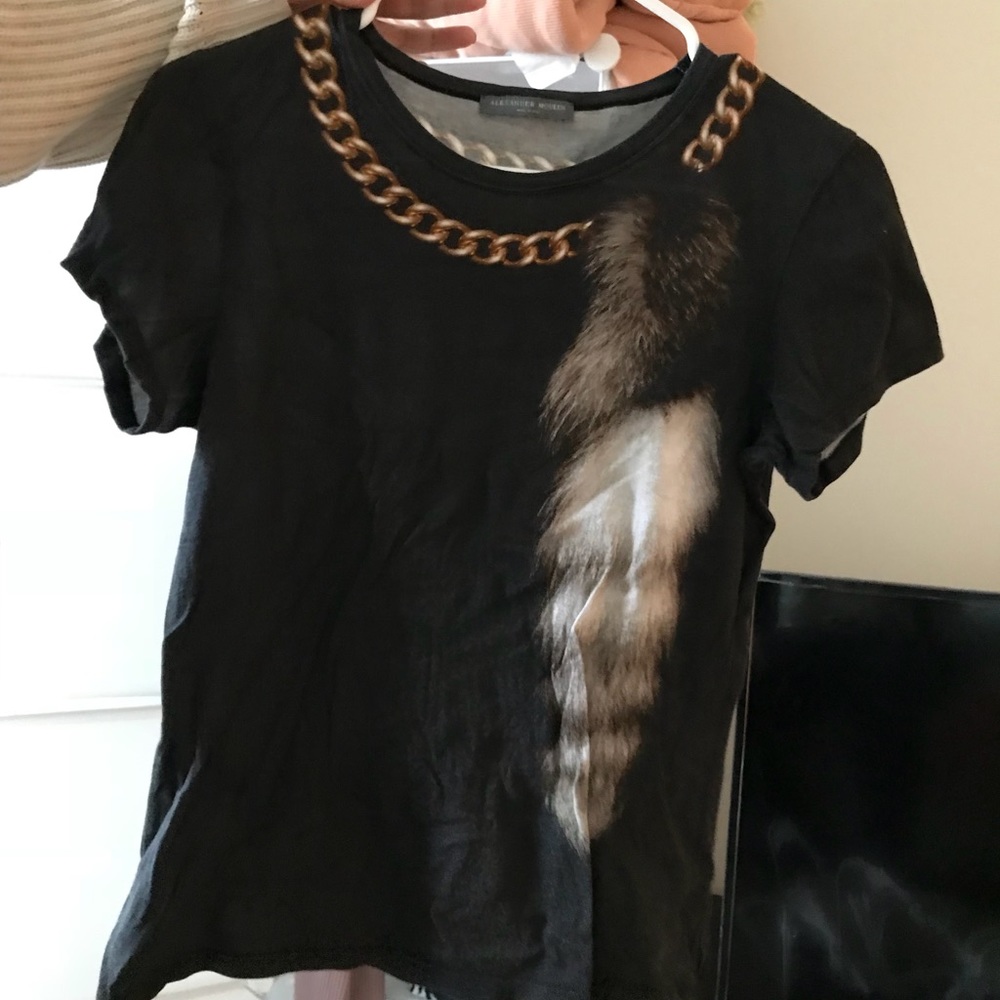 Alexander Mcqueen black fur print T-shirt.